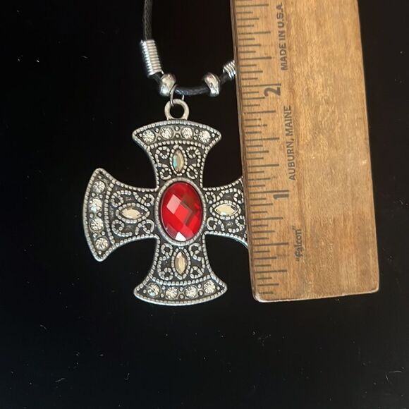 Handcrafted cross pendant on 17inch cord necklace - Picture 3 of 3